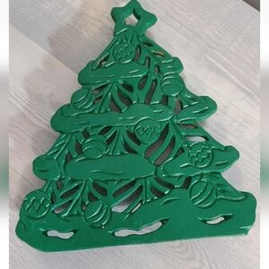 Celebrate The Season Christmas Tree cast iron green footed Trivet Vintage 1996